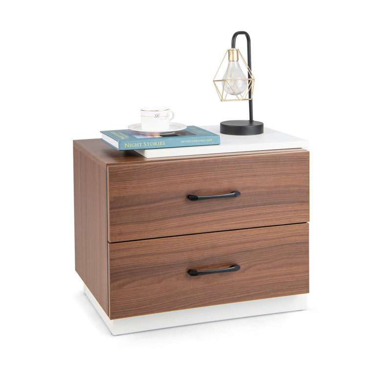 Modern Nightstand with 2 Drawers for Bedroom Living Room-BrownCostway Gallery View 1 of 10